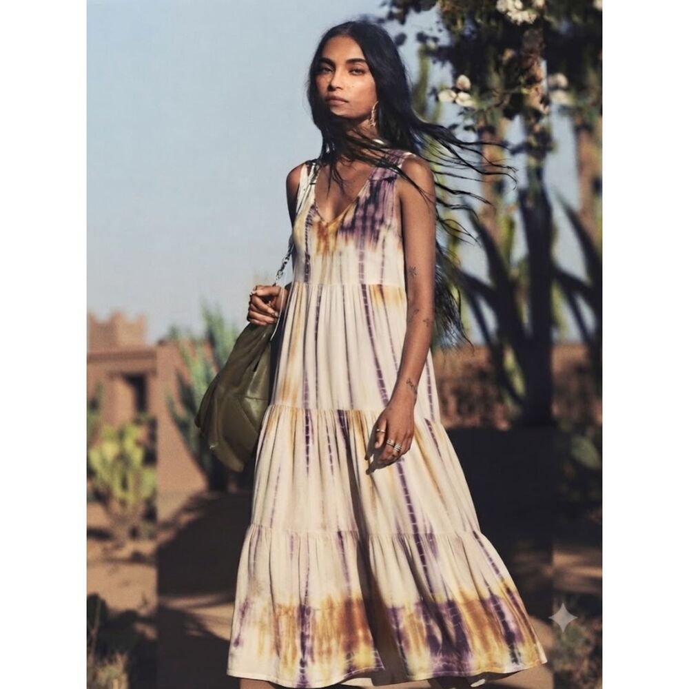 The Odells x Anthropologie Tie-Dye V-Neck Sleeveless Dress Sz L Boho Chic Beach